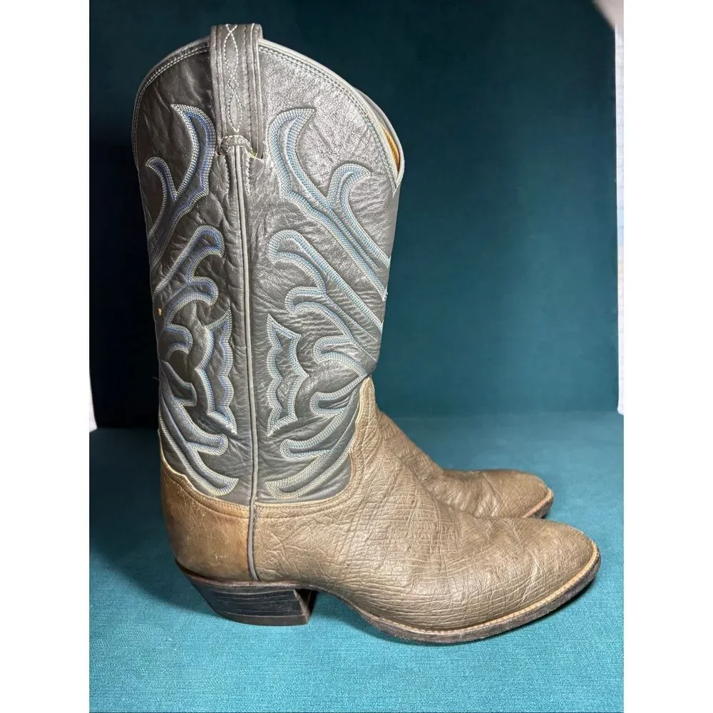 Tony Lama Western Cowboy Boots Men’s Size 11.5 Brown Textured Leather Gray Shaft